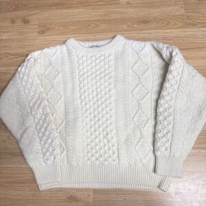 Aran Crafts Fishermans Sweater Womens Large  Ivory Merino Wool Cable Knit Chunky